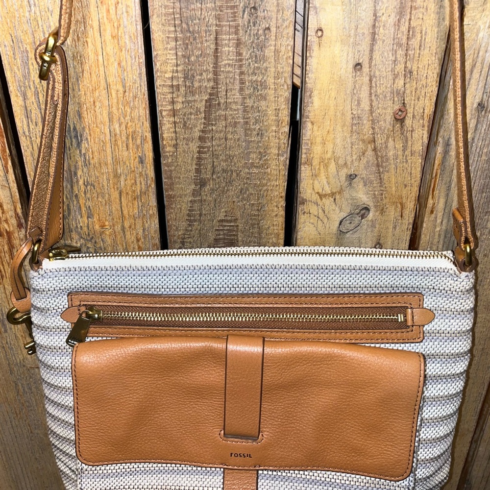 Fossil Canvas Bag With With Leather Trim - image 7